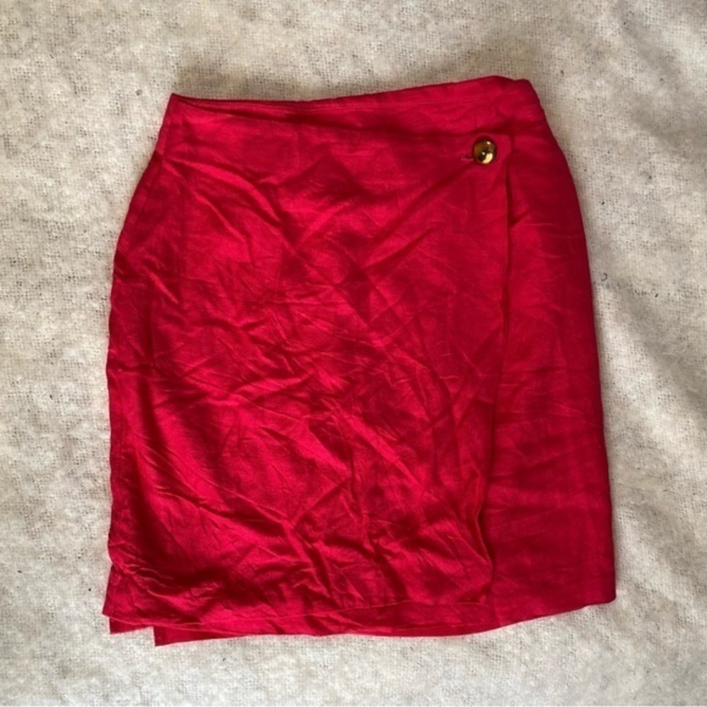 Vtg 80s Evan Picone Hot Pink Mini Skirt Lined Wrap Detail Size XS Preppy